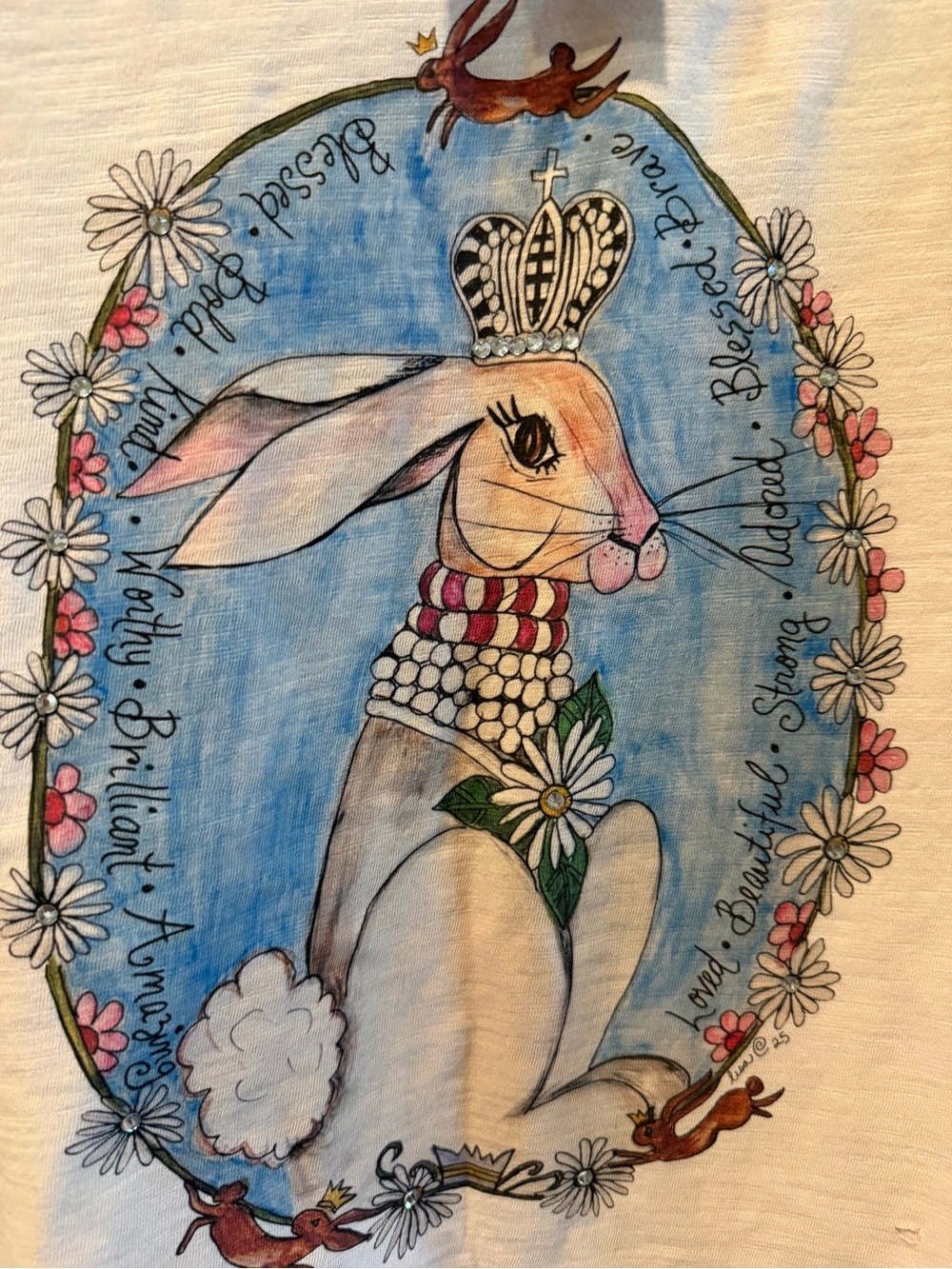 Women's Light Pink Bunny Graphic V‑Neck Tunic - Picture 4 of 5